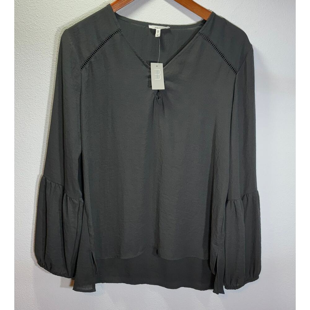 Maurices Gray Long Sleeve Blouse Size M NWT Boho Sleeve Detail Lightweight Top